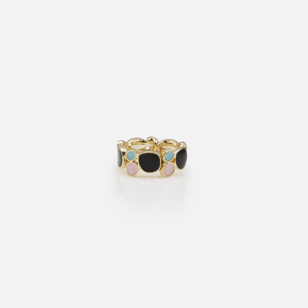 Gold and black stretch ring with pearly colors