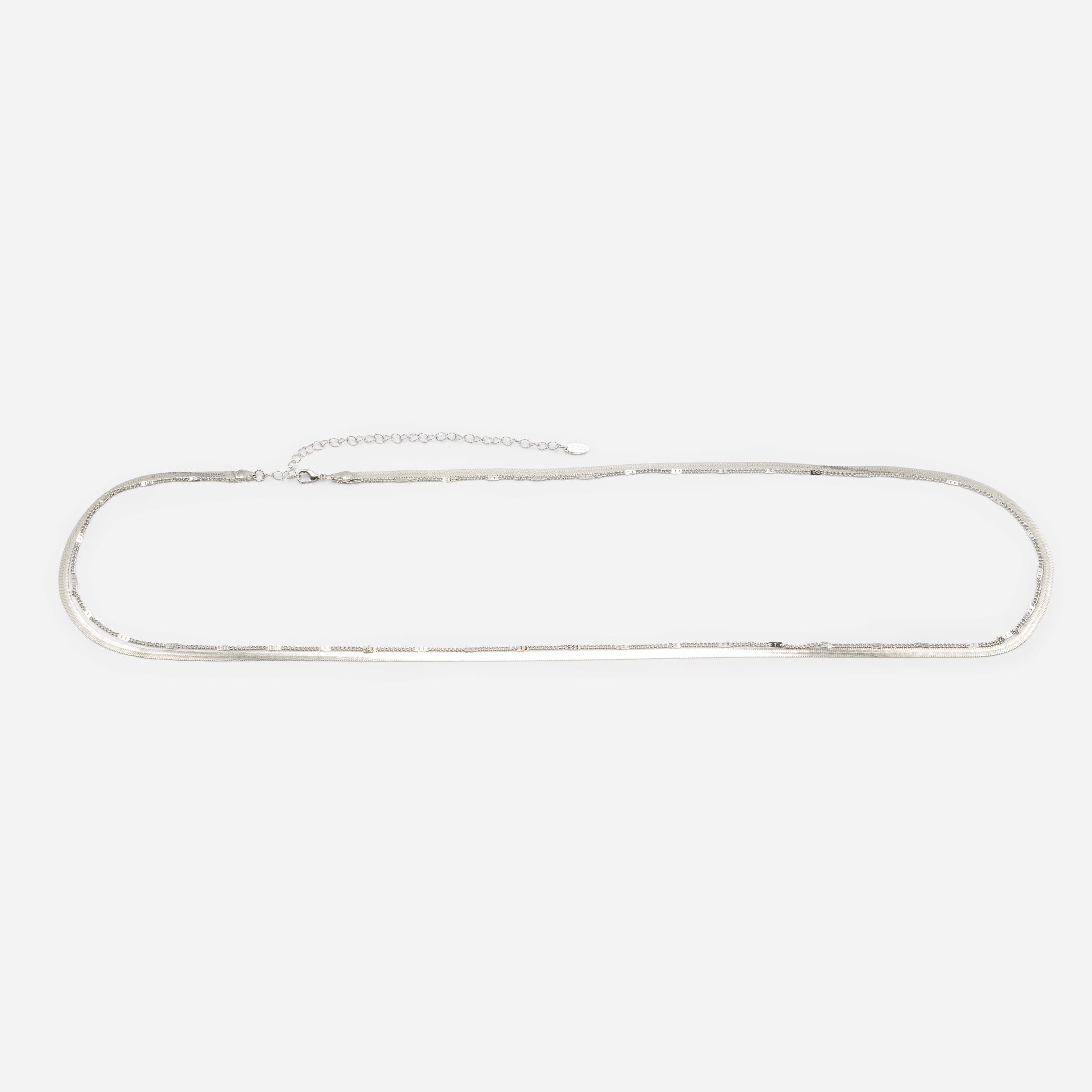 Duo of silver body chains with flat serpentine links and flat inserts