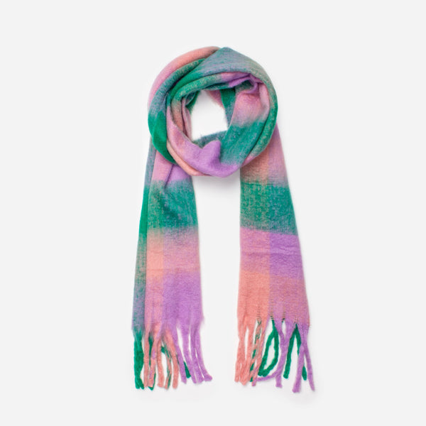 Load image into Gallery viewer, Pink purple green checkered scarf
