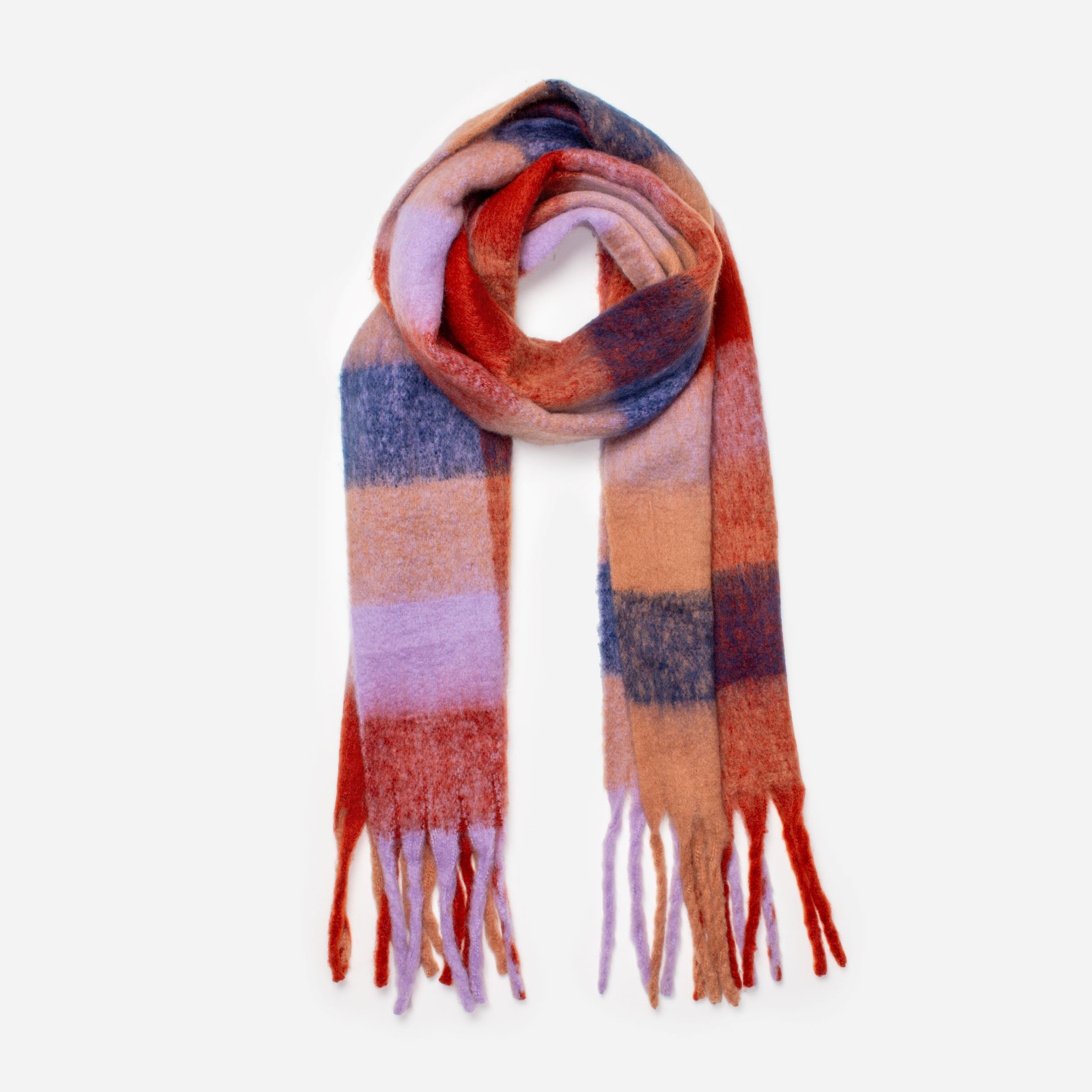 Foulard à carreaux rouges mauves et marine