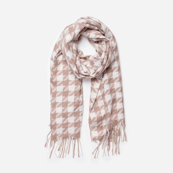 Load image into Gallery viewer, Taupe and ivory houndstooth scarf
