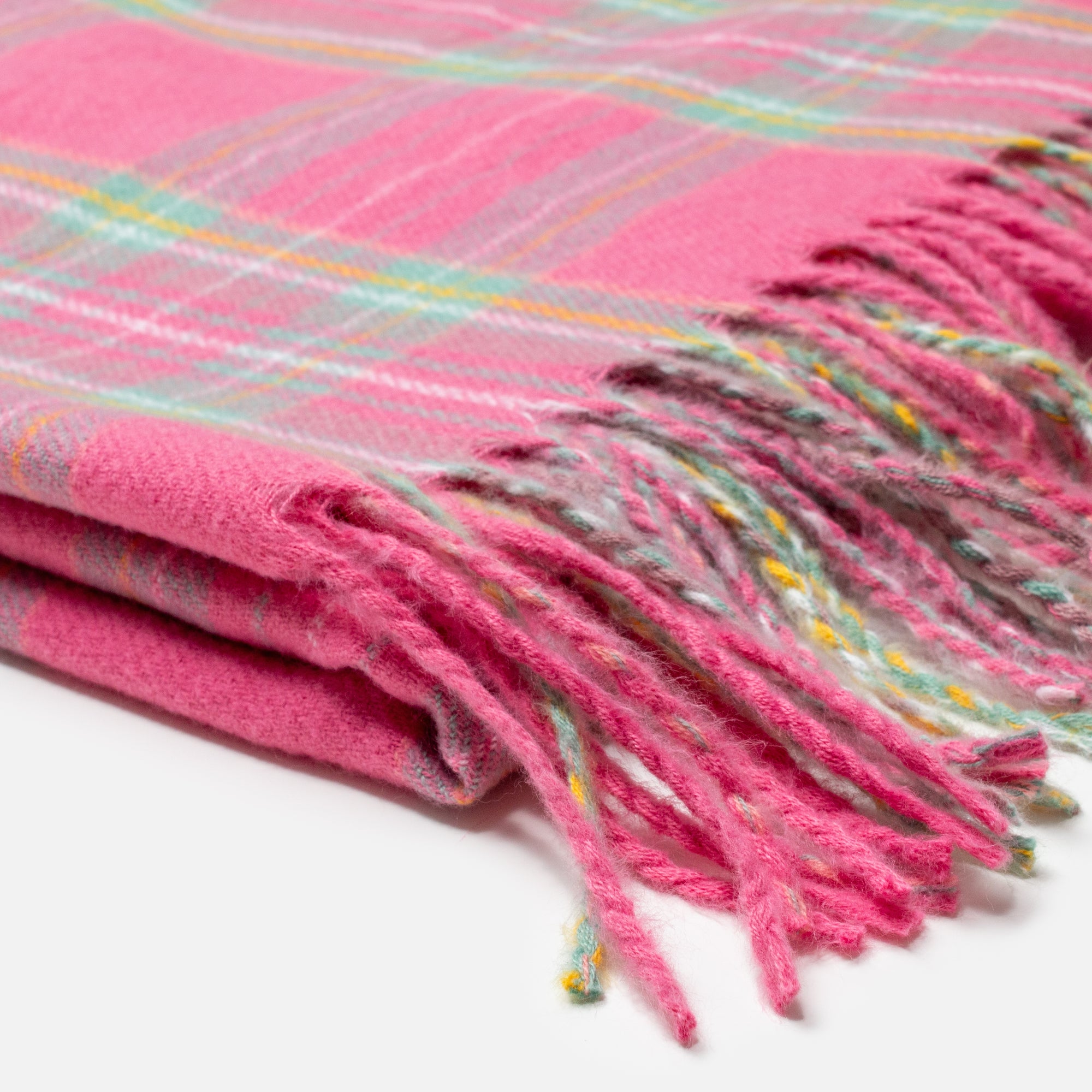 Pink scarf with green and purple checks