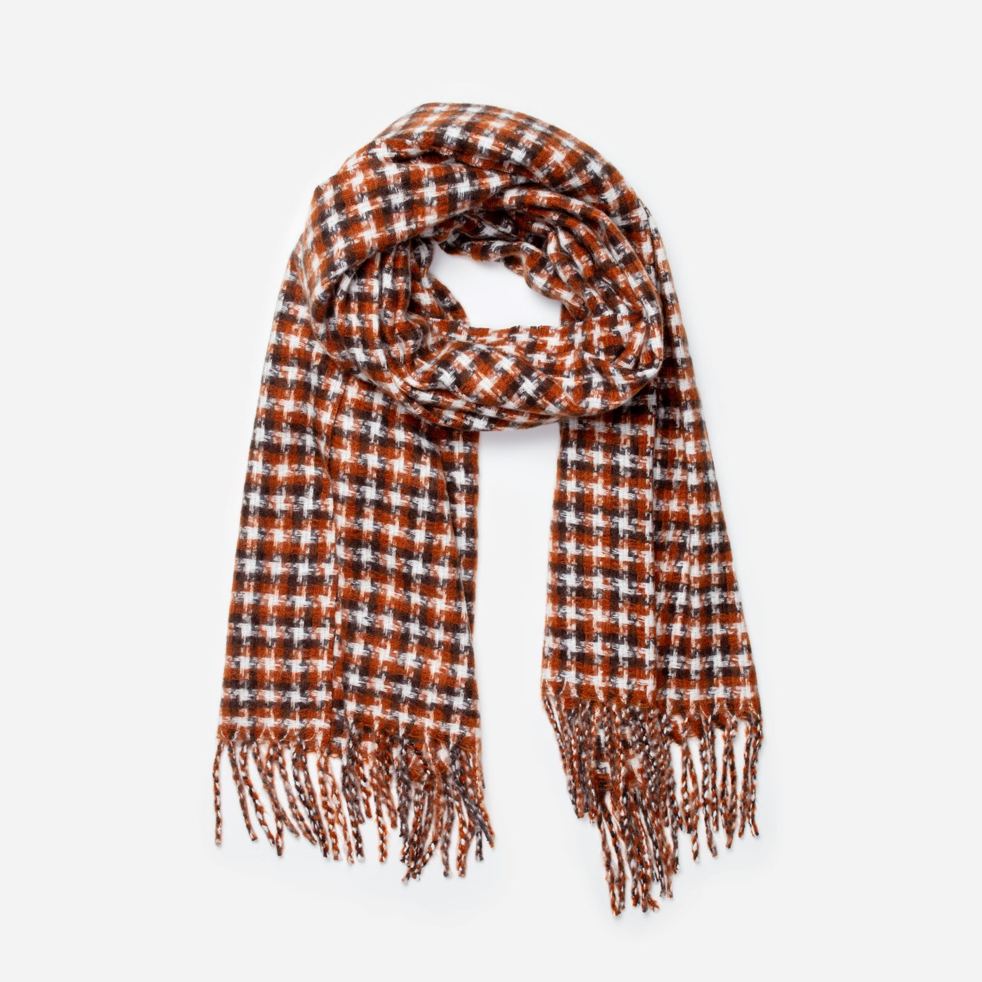 Black and white rust check scarf