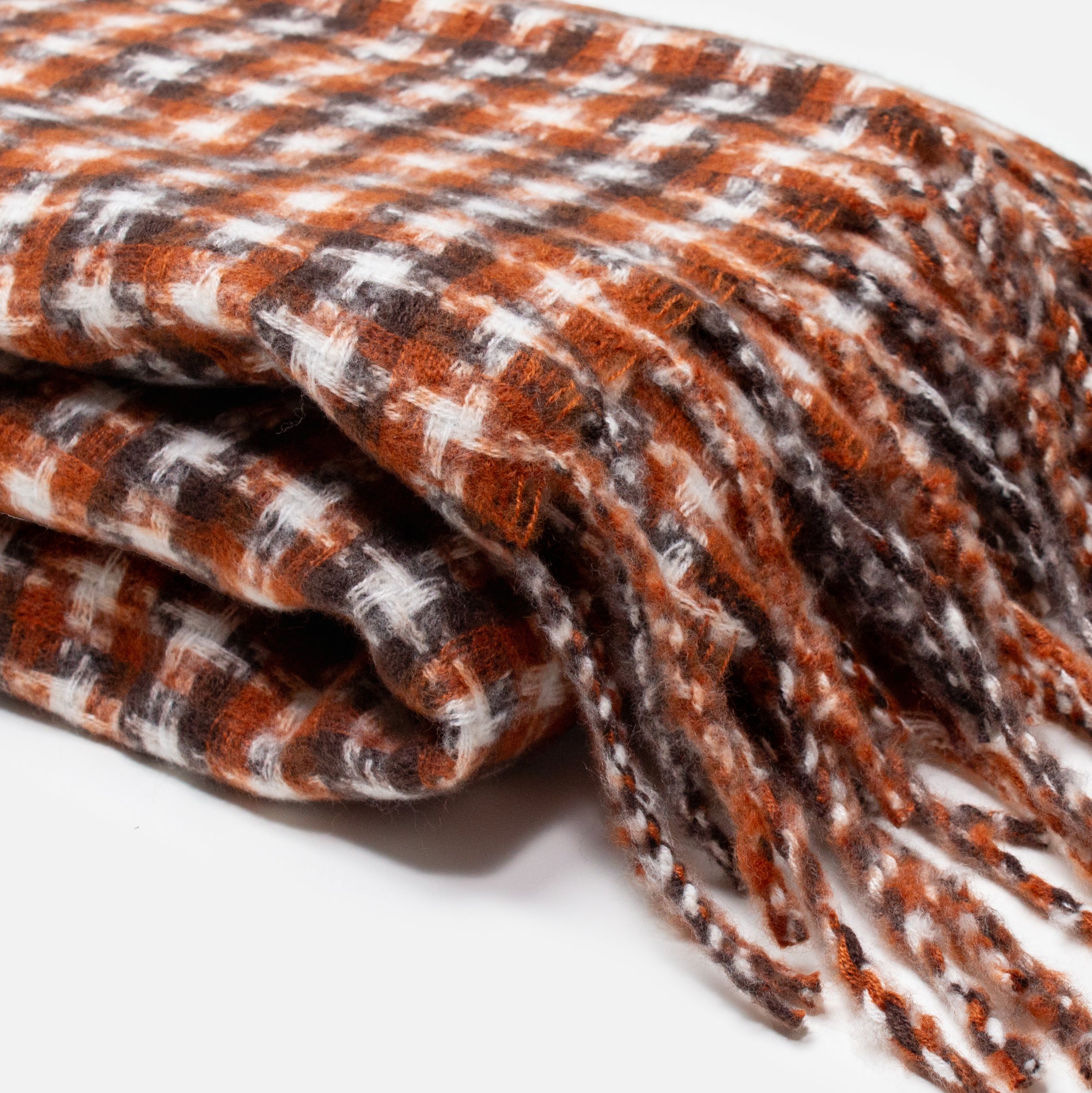 Black and white rust check scarf