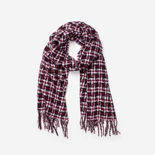 Load image into Gallery viewer, Black and white wine red checkered scarf
