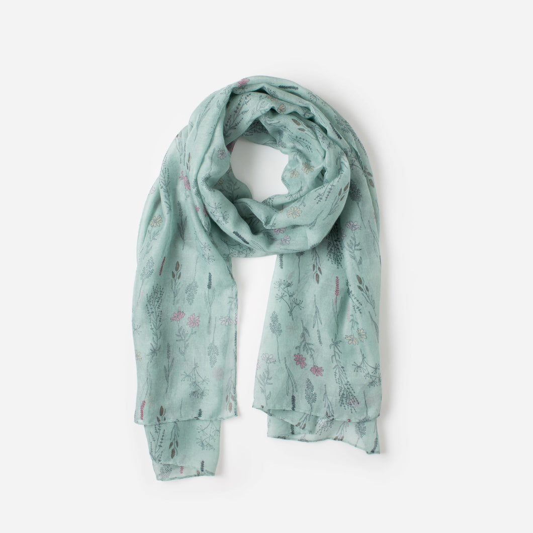 Light green pale green foliage print scarf