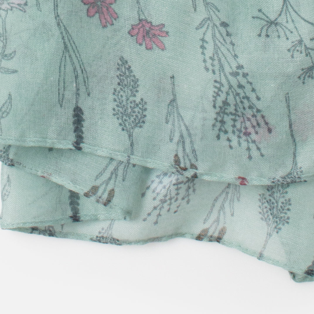 Light green pale green foliage print scarf