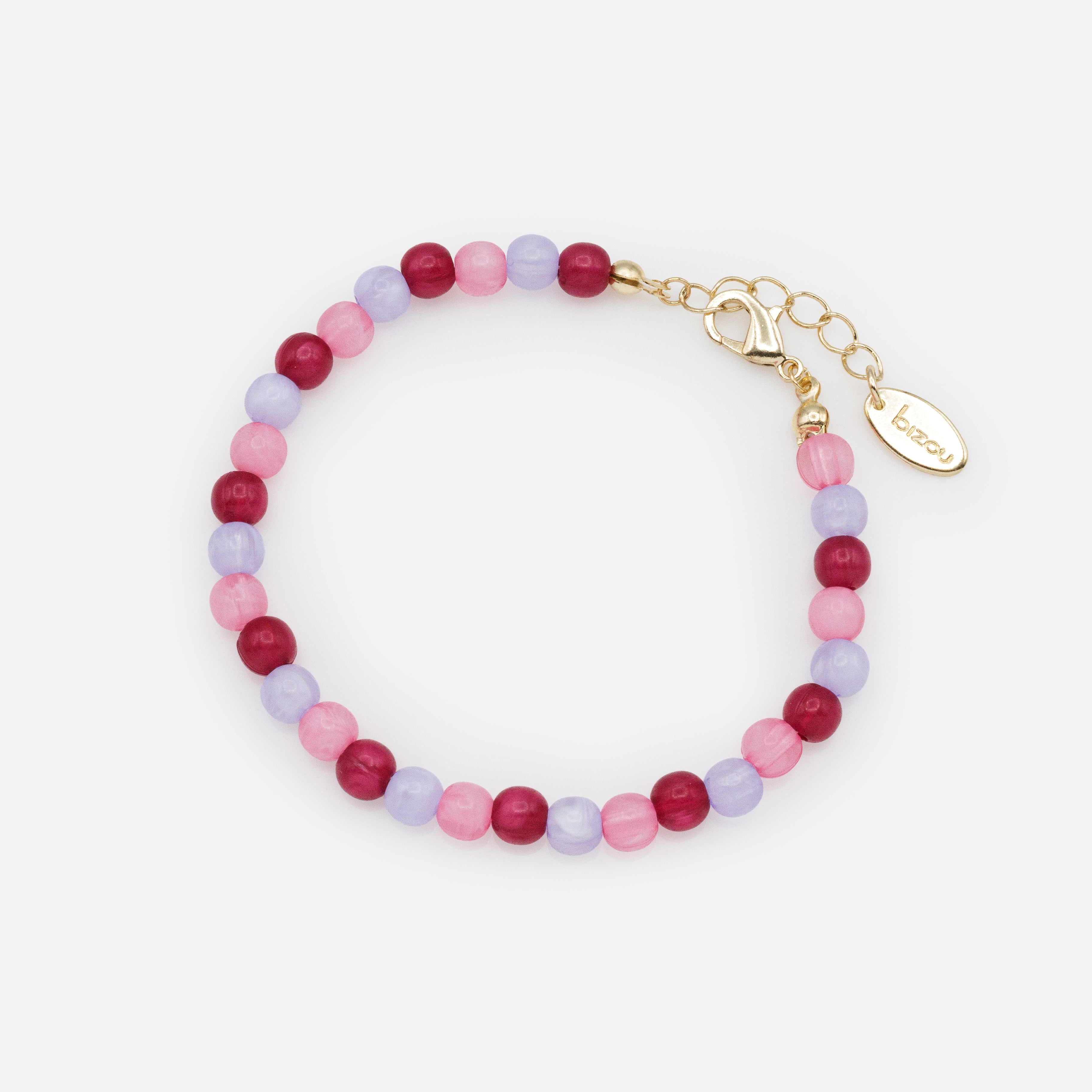 Lilac, pale pink &amp; dark pink round bead bracelet