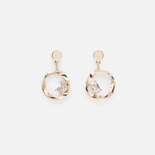 Charger l'image dans la galerie, Boucles d'oreilles dorées cercle torsadé avec pierre translucide
