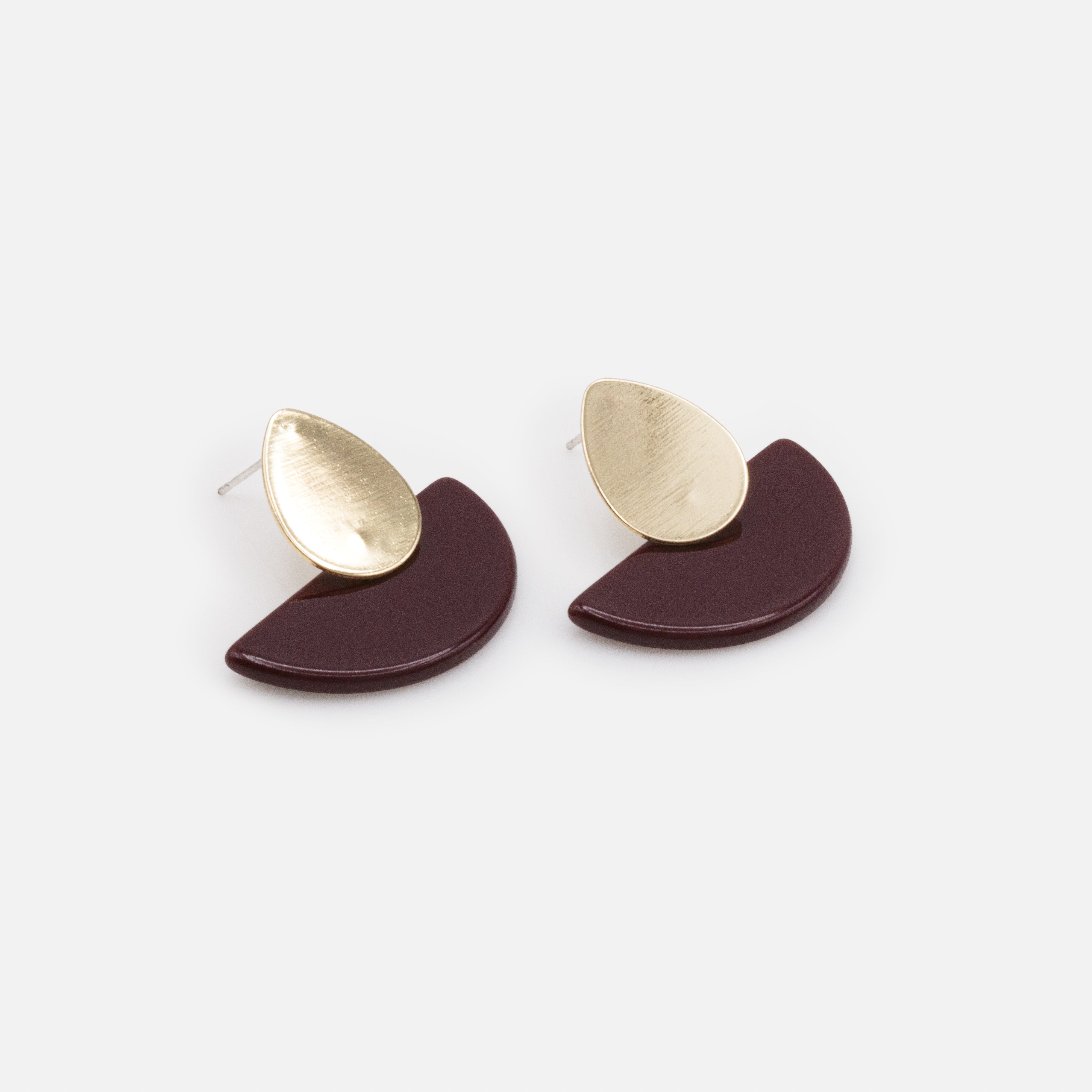 Boucles d'oreilles dorées avec base en acétate bourgogne