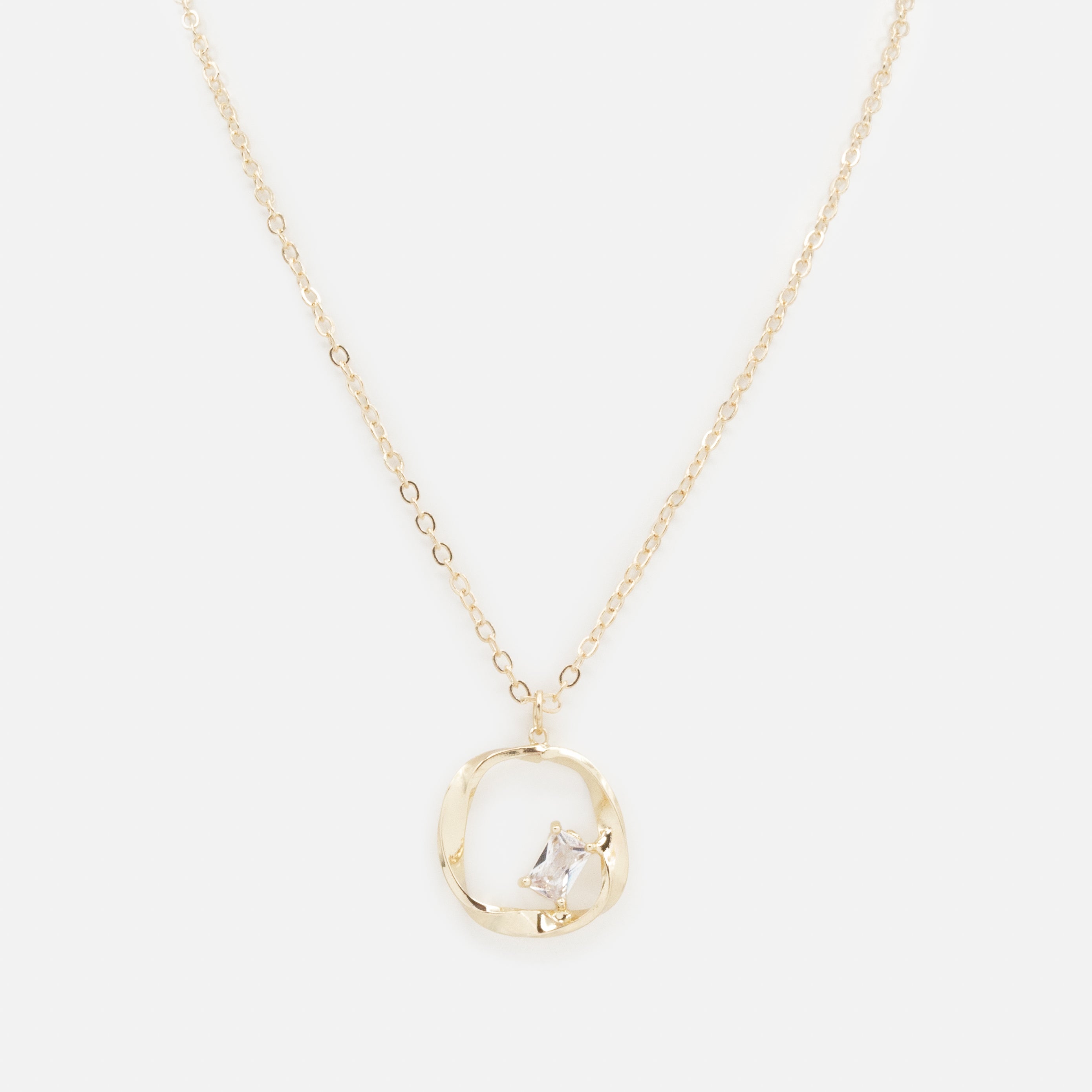 Collier doré breloque cercle torsadé avec pierre translucide