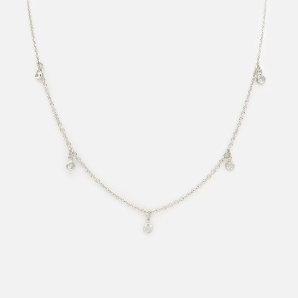 Load image into Gallery viewer, Silver necklace with small round charms and cubic zirconia
