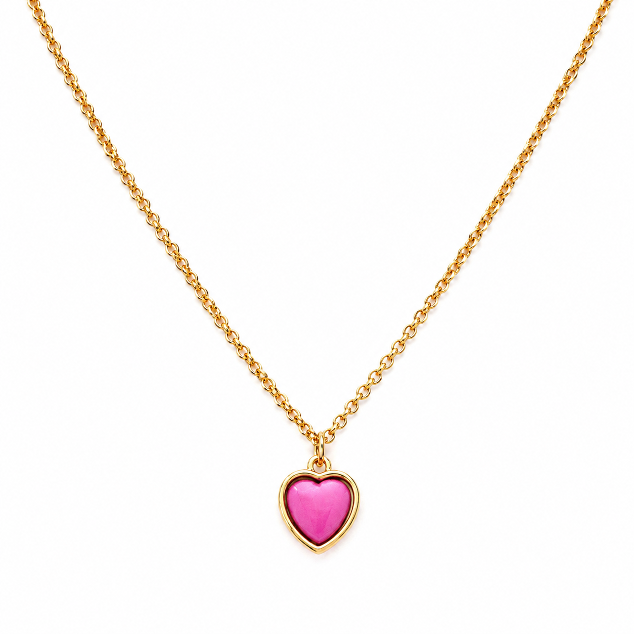 Collier doré breloque cœur rose