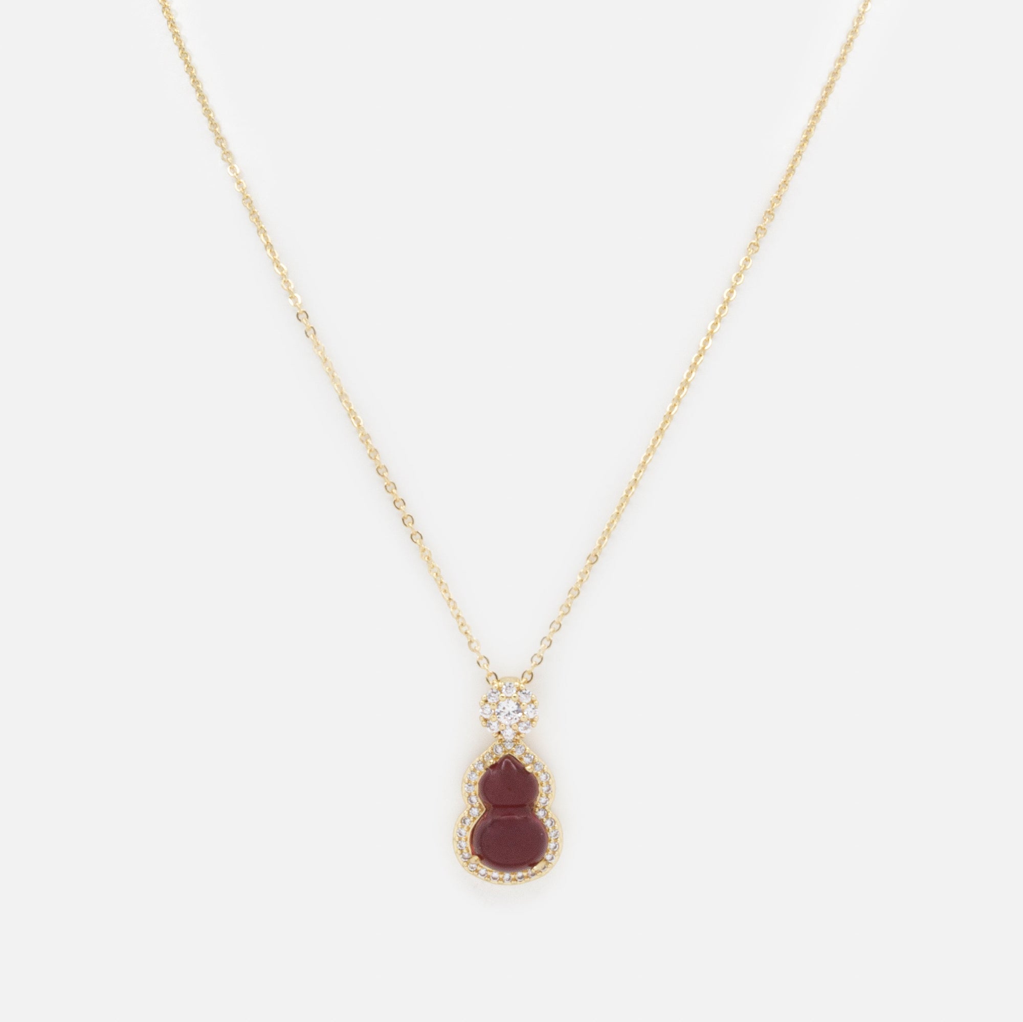 Collier doré breloque bourgogne & zircons cubiques