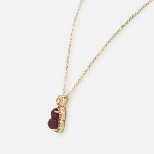 Charger l'image dans la galerie, Collier doré breloque bourgogne &amp; zircons cubiques
