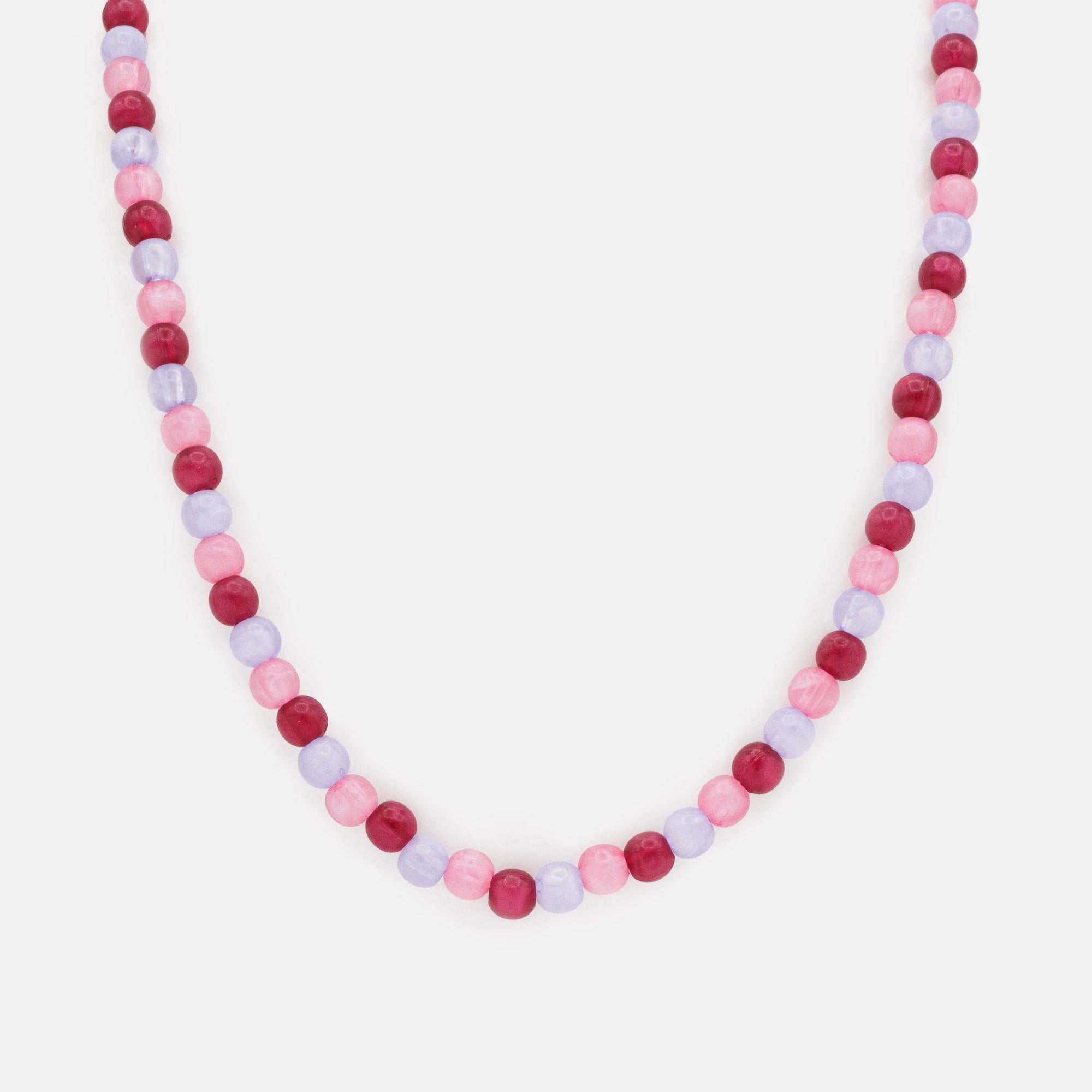 Collier à billes rondes lilas, rose pâle & rose foncé