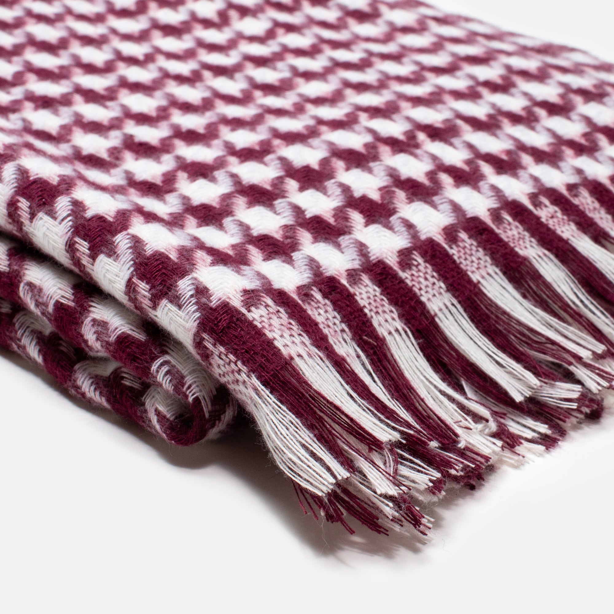 Burgundy and white houndstooth scarf