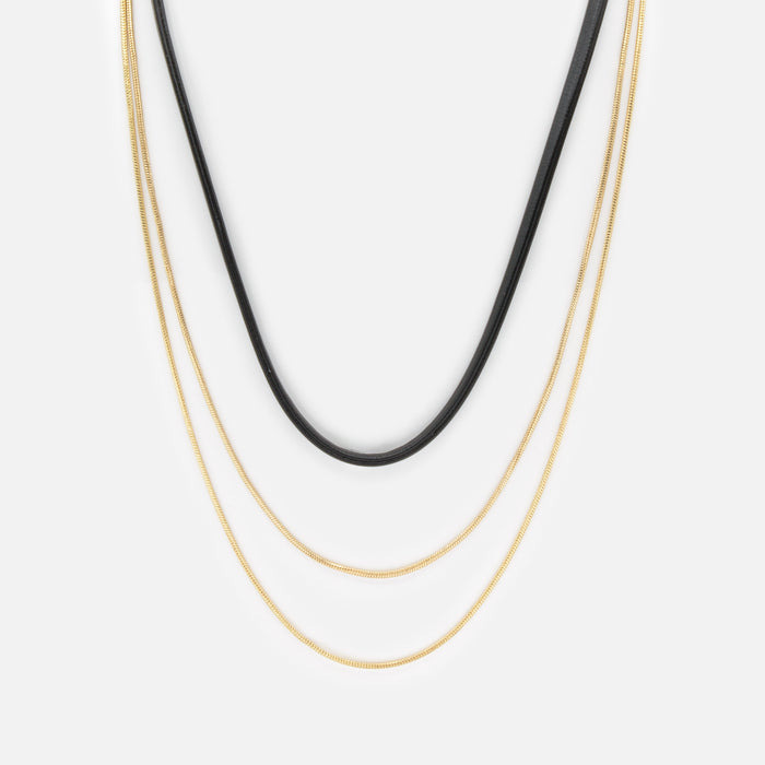 Collier court noir et double chaîne dorée