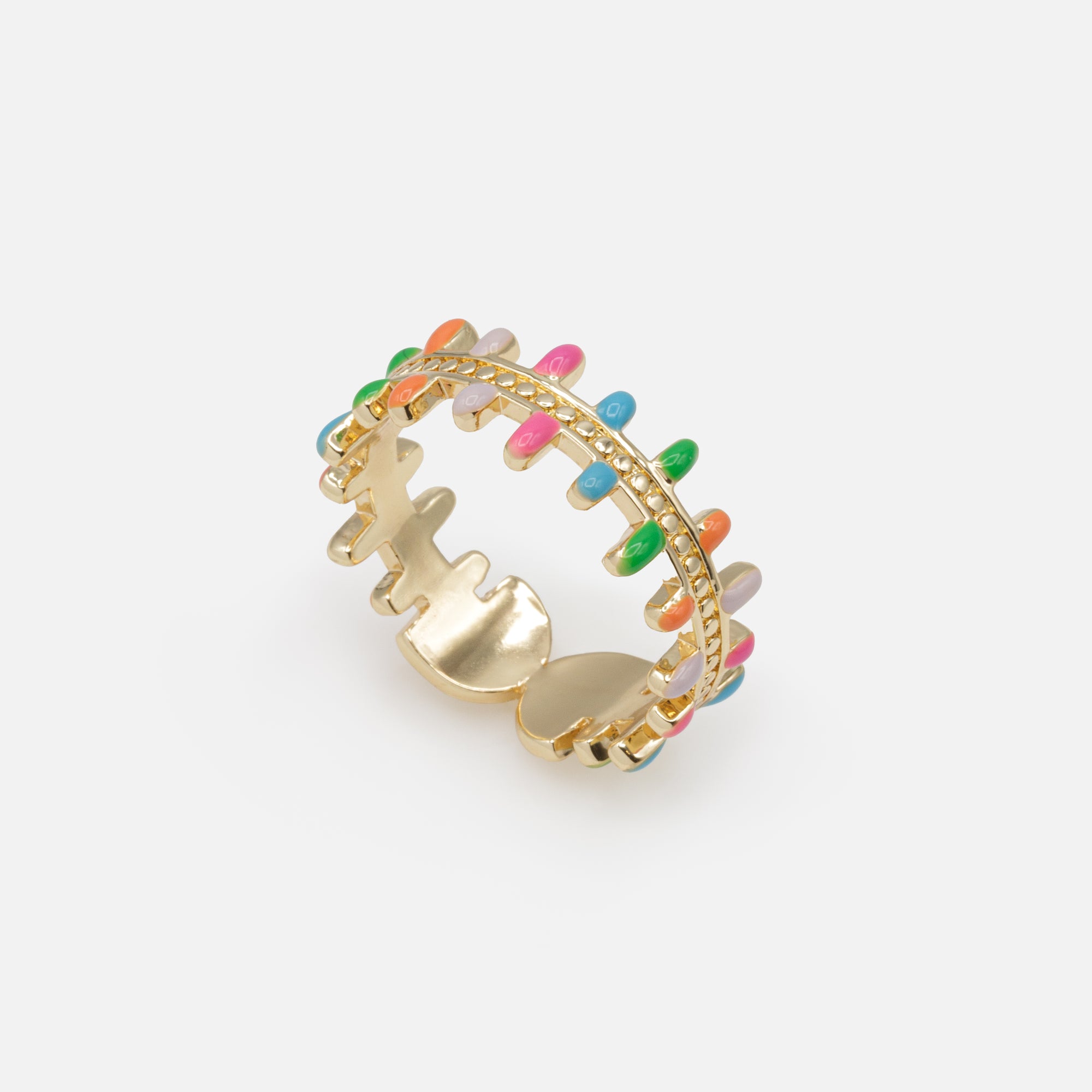 Golden ring with colored spikes