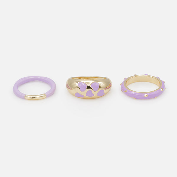 Load image into Gallery viewer, Set of three gold and lilac rings
