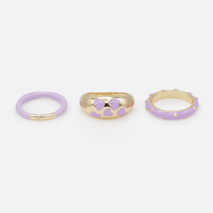 Trio de bagues dorées et lilas