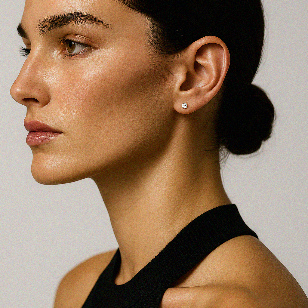 Earrings set with a 2.5 mm round cubic zirconia on 14k gold posts