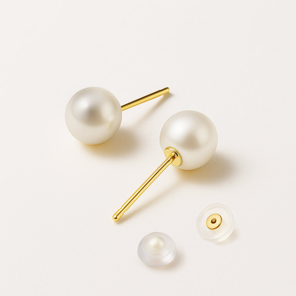 Boucles d’oreilles perles de culture rondes 6 mm avec tige en or 14 carats