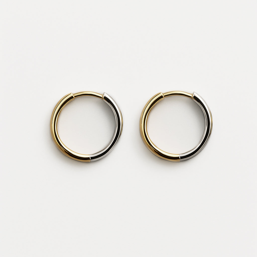 Boucles d’oreilles anneaux 11 mm en or jaune & blanc 10 carats