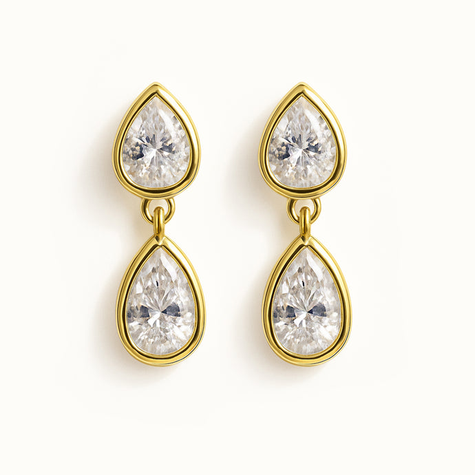 Boucles d'oreilles en or vermeil avec zircons cubiques en forme de gouttes