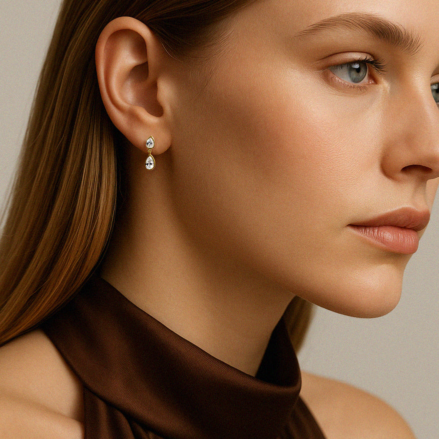 Boucles d'oreilles en or vermeil avec zircons cubiques en forme de gouttes