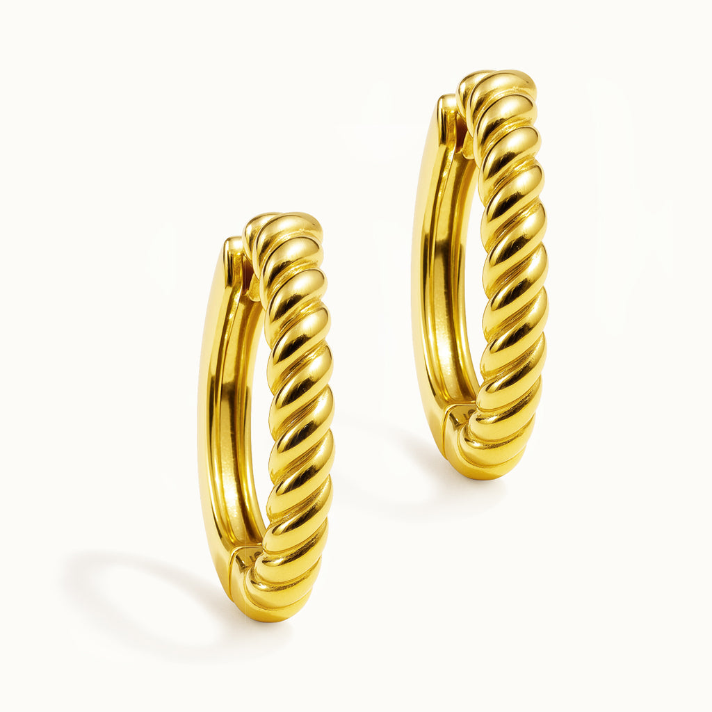Boucles d'oreilles huggies 15 mm à demi torsadées en or vermeil