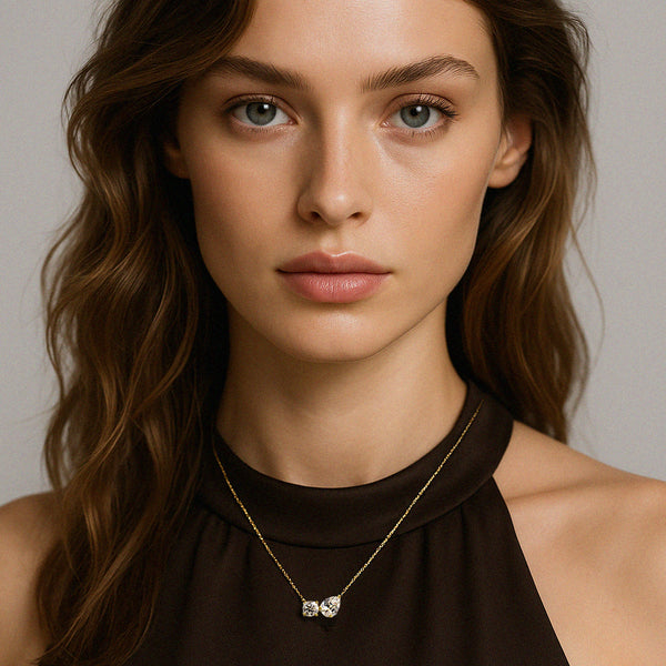 Charger l&#39;image dans la galerie, Collier en or vermeil avec duo de zircons cubiques
