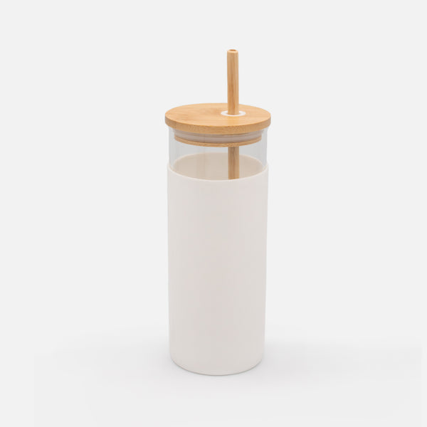 Load image into Gallery viewer, Glass water bottle with wooden straw
