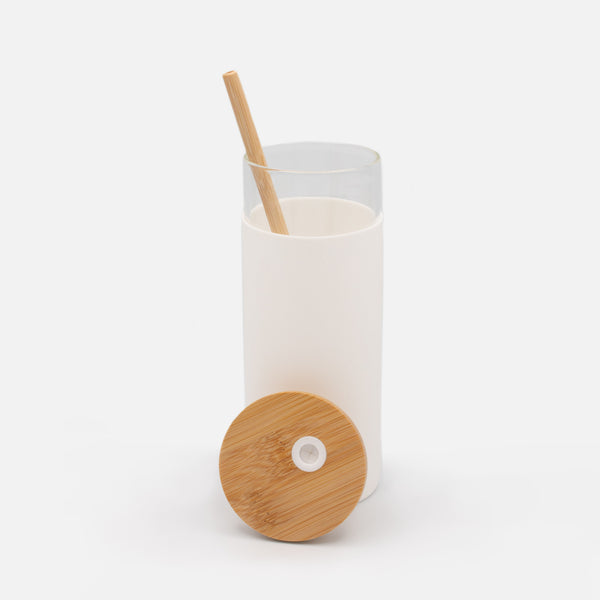 Load image into Gallery viewer, Glass water bottle with wooden straw
