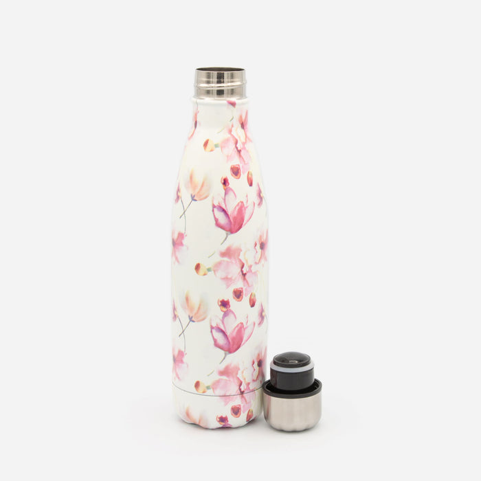 Bouteille d'eau fleurs roses en acier inoxydable