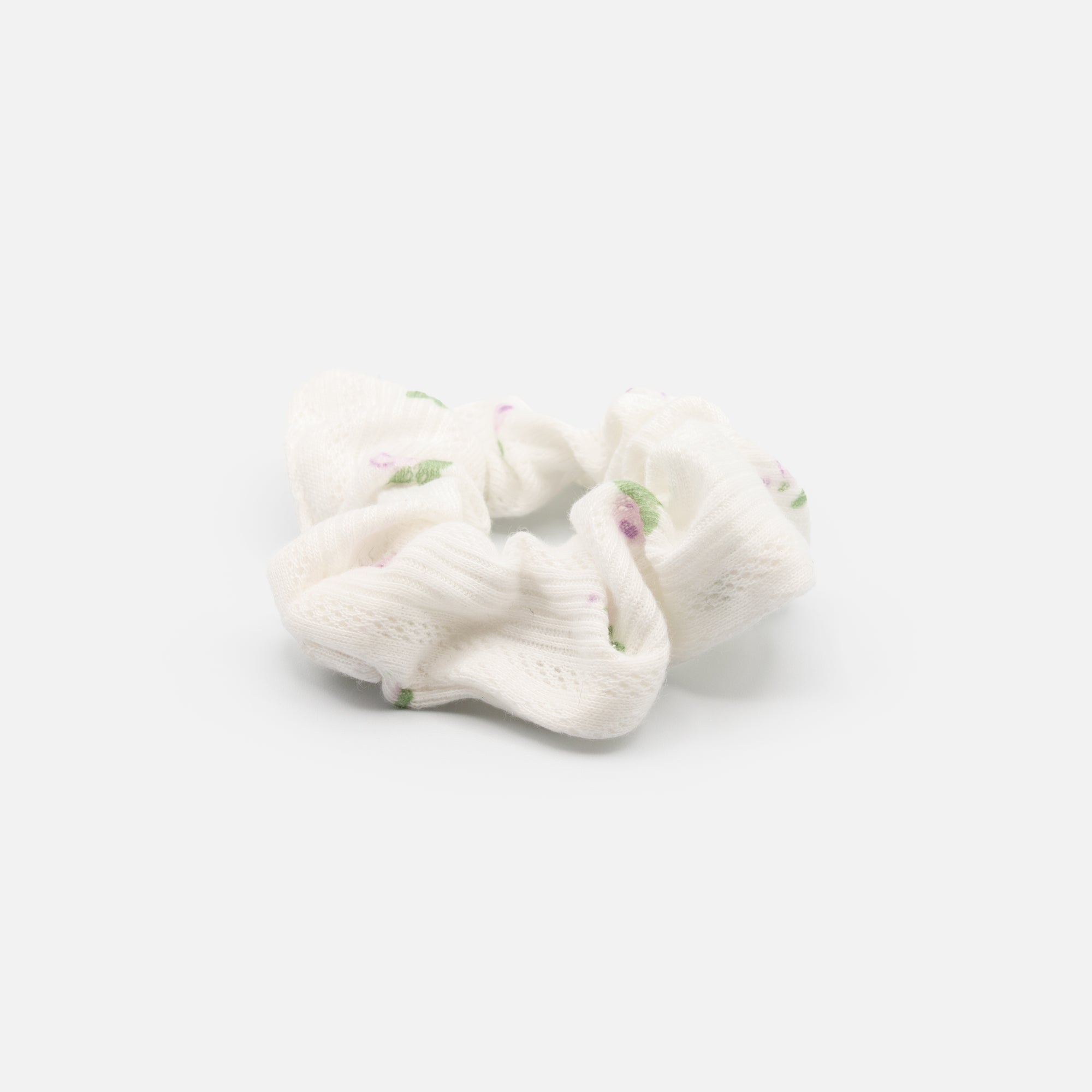 White scrunchie with flower print