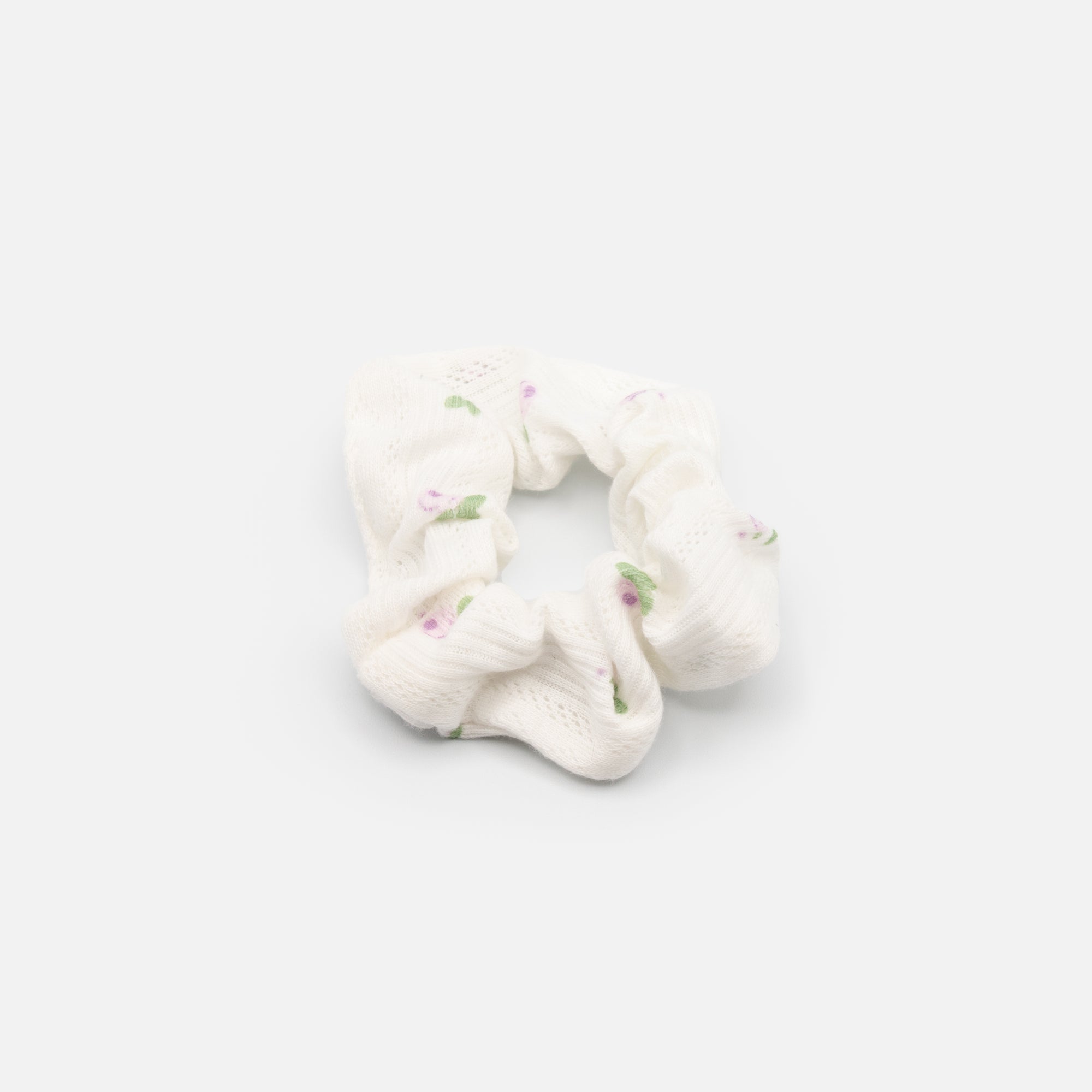 White scrunchie with flower print