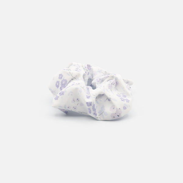 Load image into Gallery viewer, White scrunchie with lilac flowers
