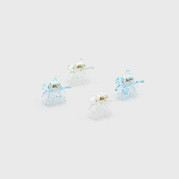 Load image into Gallery viewer, Set of four small translucent green and blue butterfly clips
