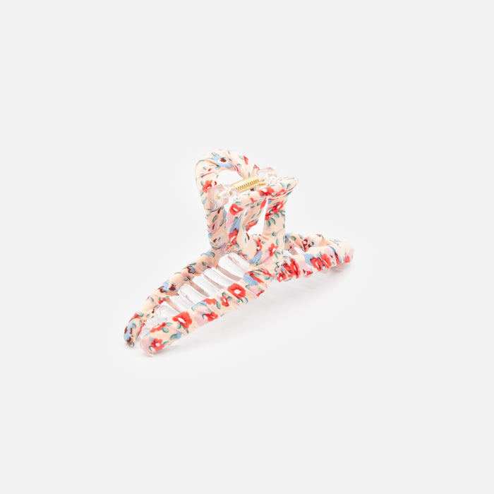 Pince à cheveux en tissu rose pâle fleuri