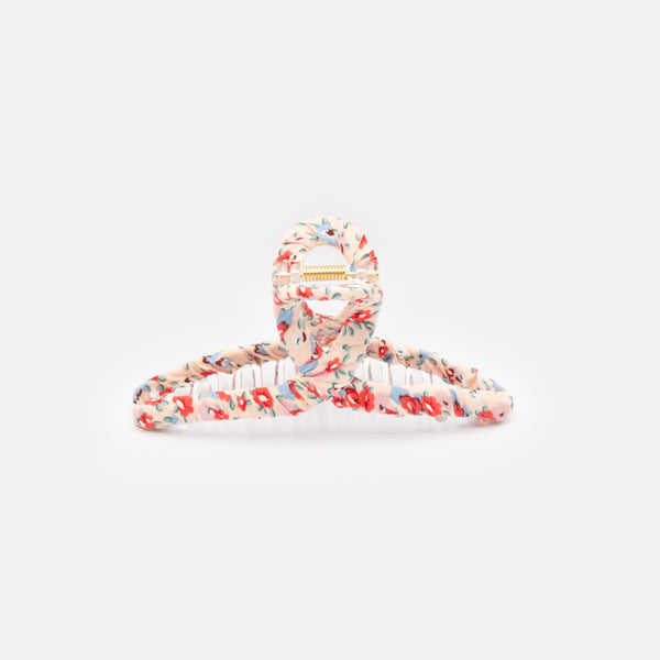 Load image into Gallery viewer, Flowered pale pink fabric hair clip
