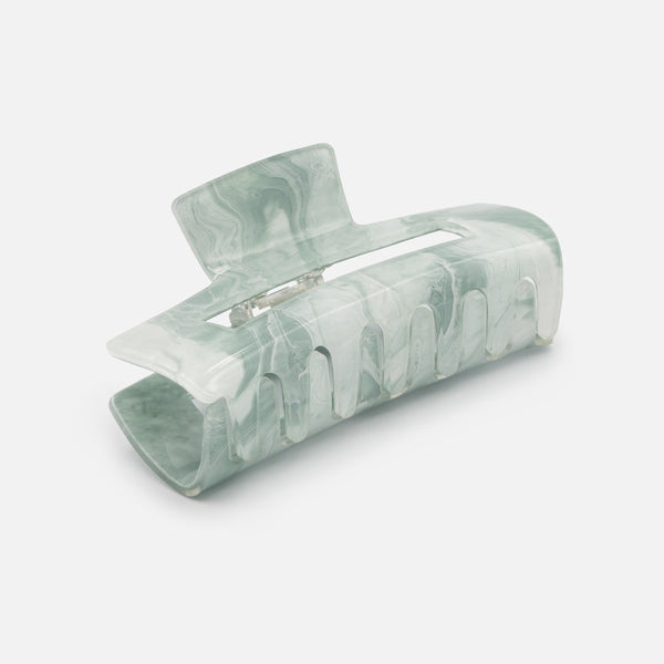 Load image into Gallery viewer, Very large rectangular sage green and white marbled clip
