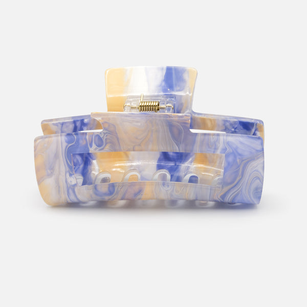 Load image into Gallery viewer, Very large rectangular marbled blue and ivory clip
