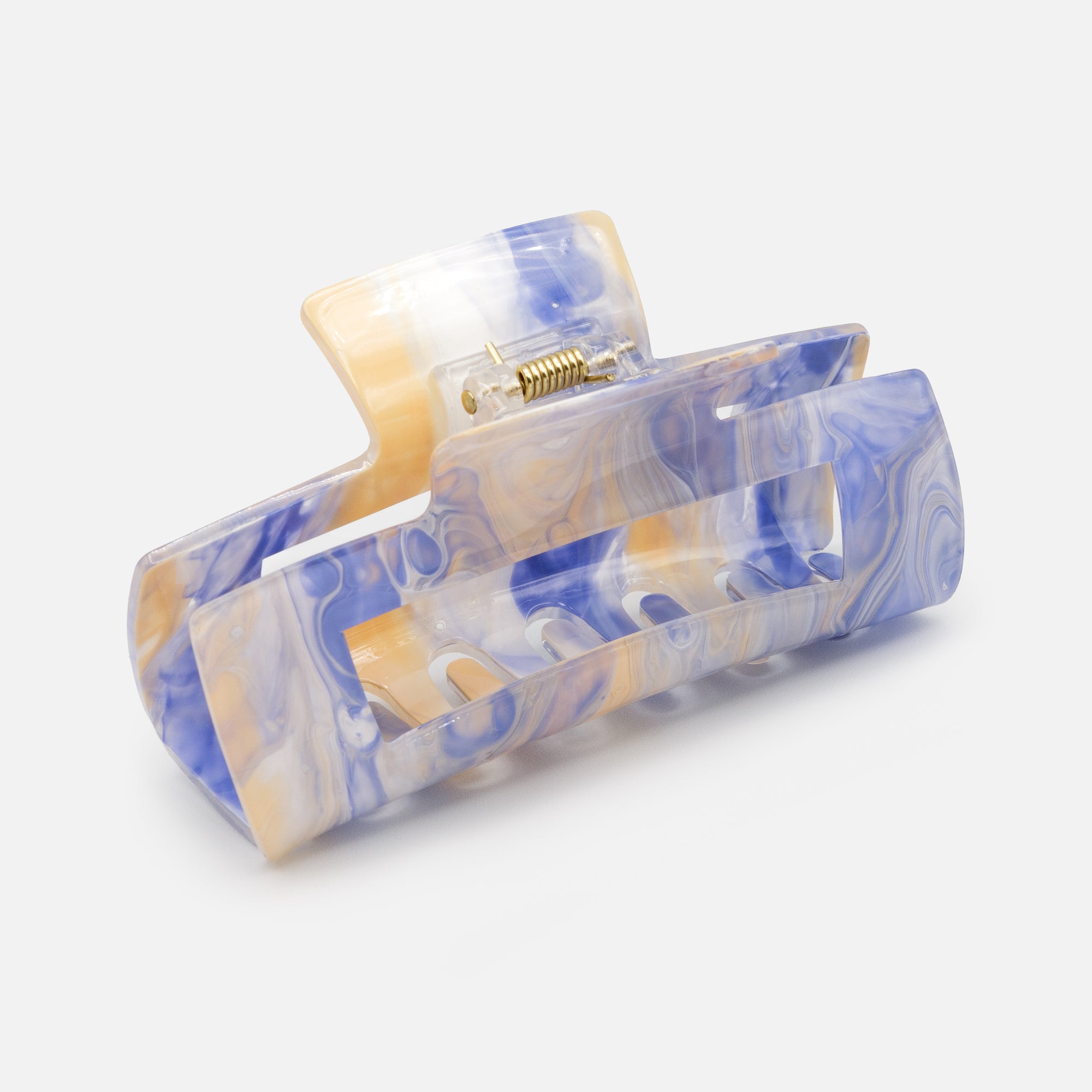 Very large rectangular marbled blue and ivory clip