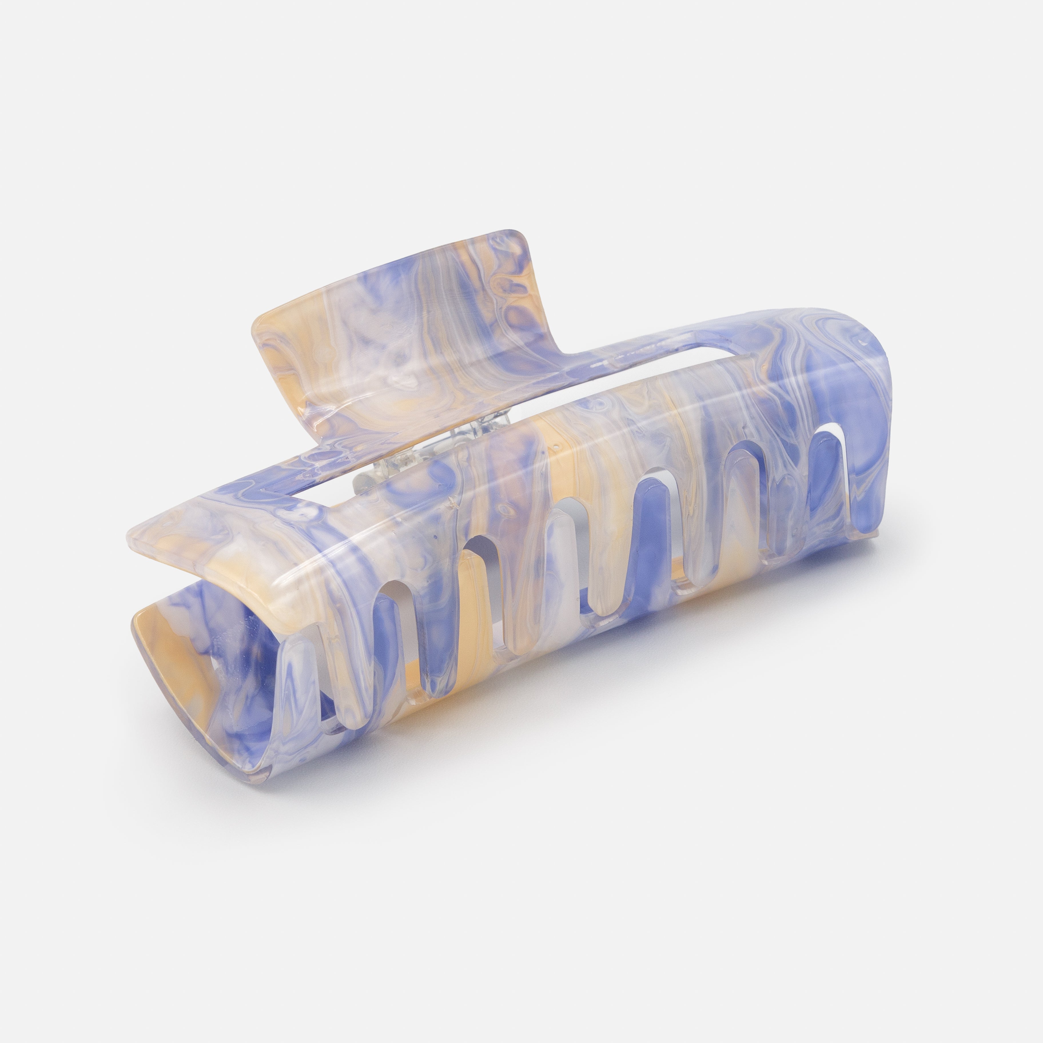 Très large pince rectangulaire marbrée bleue et ivoire