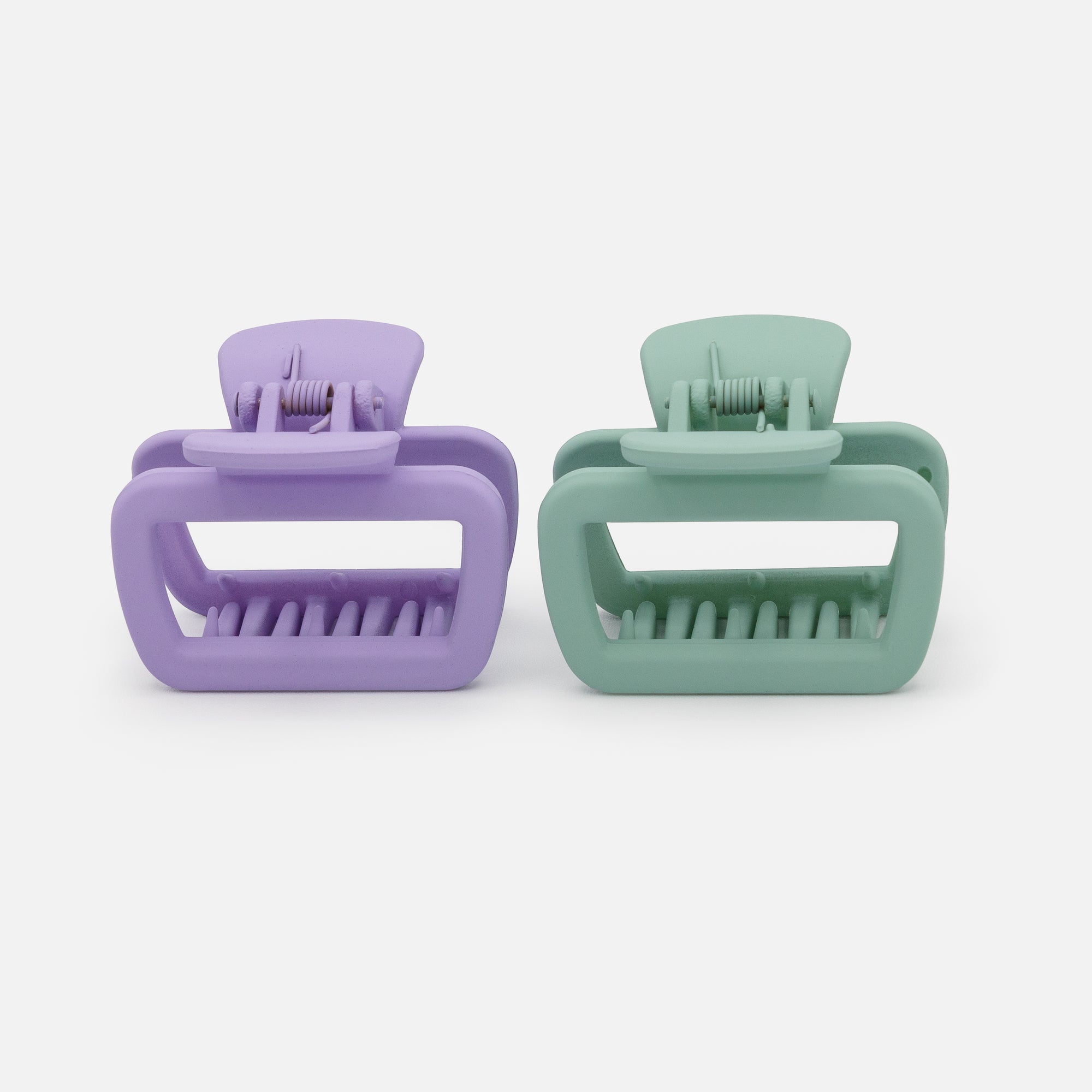 Duo of two medium purple and sage green rectangular clips