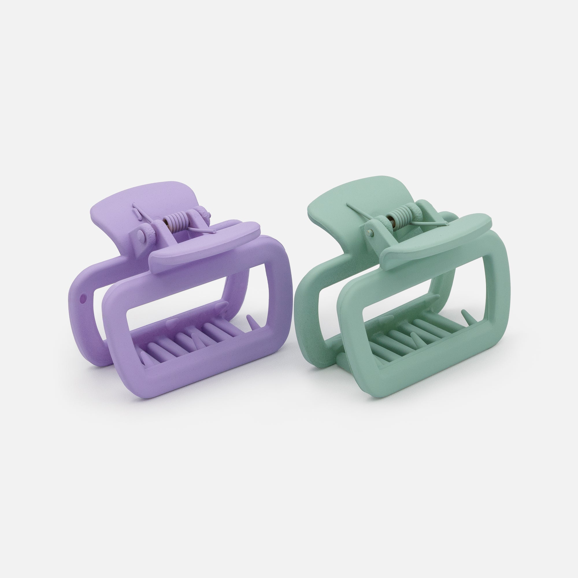 Duo of two medium purple and sage green rectangular clips