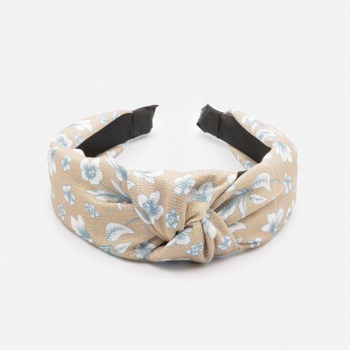 Bandeau beige avec fleurs bleu-gris et noeud