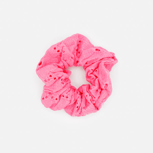 Load image into Gallery viewer, Pink embroidered scrunchie
