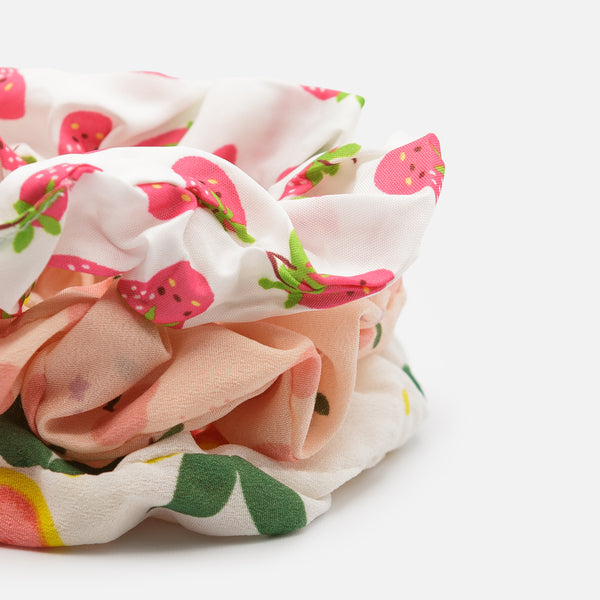Load image into Gallery viewer, Trio of fruit print scrunchies
